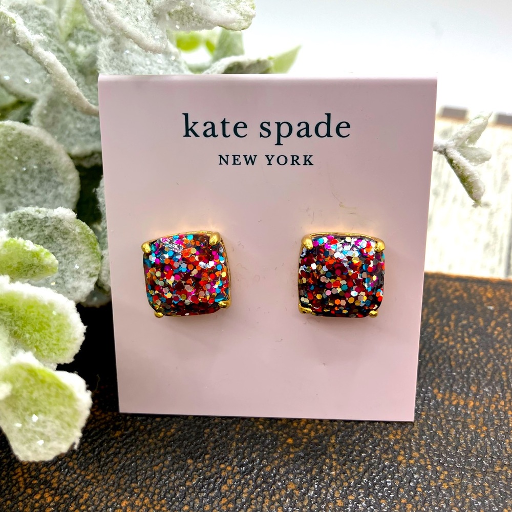 Kate Spade multi glitter stud earrings with dust bag